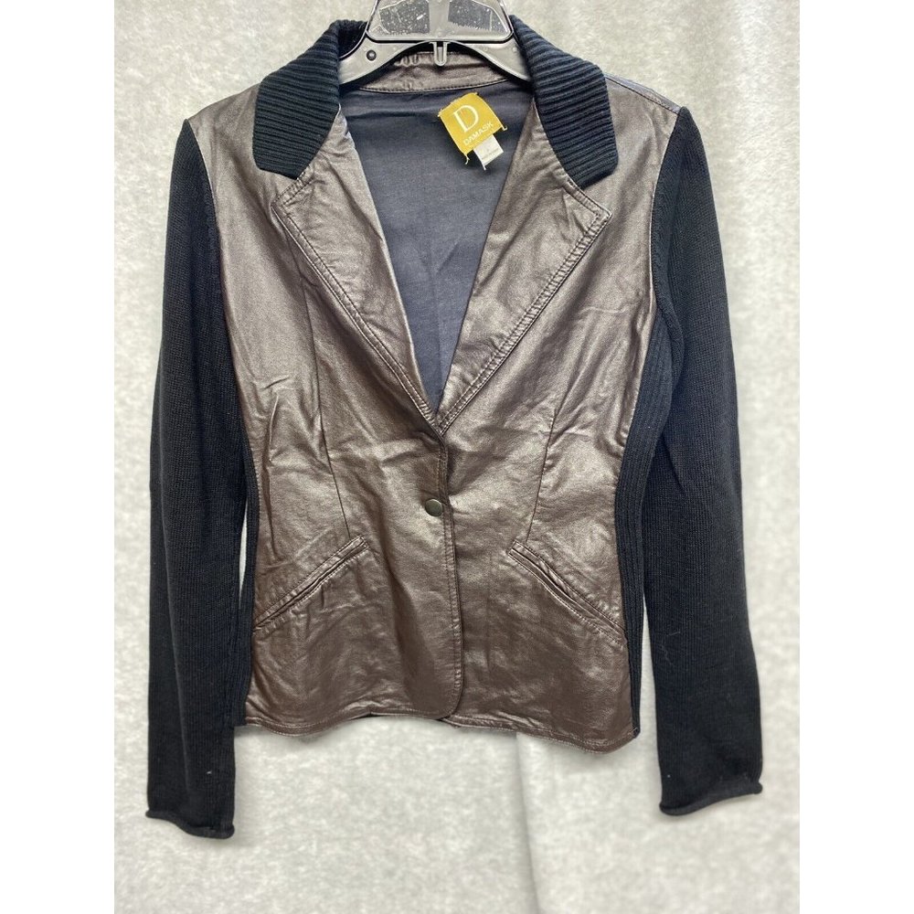Damask Brand Womens Moto Jacket Brown/Black Sweater Sleeve Button Front Size Sm